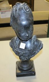  Painted Black Plaster Bust of Young Girl Some chips, 15"h.