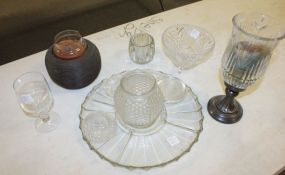  Miscellaneous Glass Lot Includes Candleholders, ring holders, tray, and coasters.