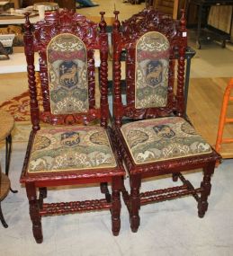  Pair Carved Jacobean Style Side Chairs 20"w., 47"h.