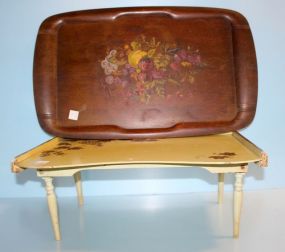  Large Painted Tray and Green Bed Tray Painted tray 26" w., bed tray 21" w.