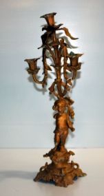  Pot Metal Candlelobra Painted gold, missing arm, 21" h.