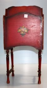  Vintage Red with Floral Stencil Magazine Rack 12" w., 10" dia., 25" h.