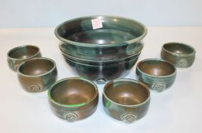  Pottery Bowl and Six Matching Bowls Marked Bethany Pottery Bowl 8" dia. ; matching bowls 3 1/4"
