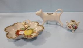  Handpainted Fruit Dish, Footed Vase, and Made in China Cow Fruit dish 8" ; footed vase 3 1/2"