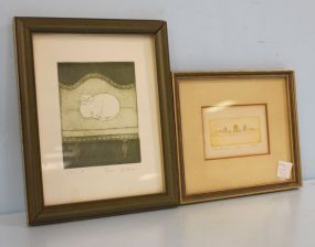  Bird Family 10/100 Signed Kilbon, Print of Cat Signed Kilbon 15/150 Bird Family 8 1/2" w., 7 1/2" h. ; Print of cat 8" w., 10" h.