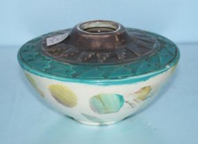  Painted Glass Odd Shaped Vase Art deco design on top, 7" dia.