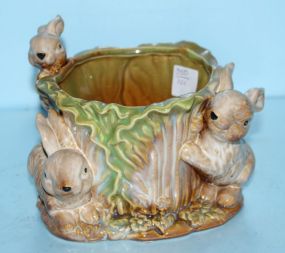  Rabbit Pottery Flower Vase 7" dia.