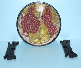  Ceramic Plate with Grapes and Vines 12" dia. With stand
