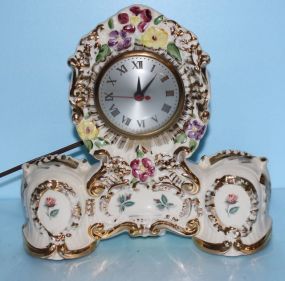  Electric Porcelain Victorian Style Mantle Clock 10" w., 10" h.