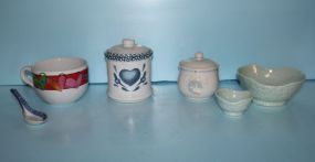  Porcelain Covered Jars, Large Cup, Two Oriental Style Bowls