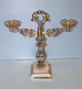  Painted Two Arm Candlesticks with Marble 12" w., 13 1/2" h.