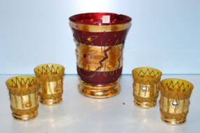  Decorative Vase, Four Cups Vase 9 1/2" h. ; cups 4" h.
