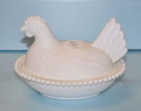  Milk Glass Hen on Nest 7 1/2" w.