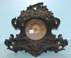  Black Metal, Black Forest Design Mantel Clock 17 1/2" w., 13" h.