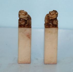  Two Chinese Soapstone Stamps (Or Marble) 3 1/2" h.