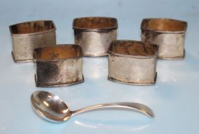  Silverplate Sauce Lade, Five Silverplate Napkin Rings