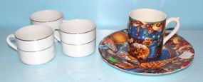  Porcelain Mug, Saucers, Three Cups