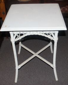  Wood Top with Wicker Base Lamp Table 22" sq., 30" h.