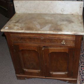  Walnut Victorian Marble Top Washstand with Marble Splash 30" w., 34" h., 16" d.