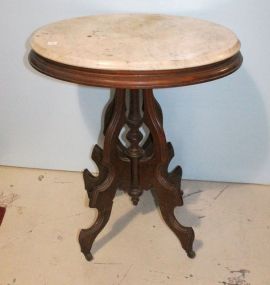  Victorian Marble Top Table 19th century Victorian white oval marble top table; 25" w., 20" d., 29" h.