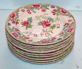  Set of Twelve Stone China Oriental Floral Design Plates 9 7/8" dia.