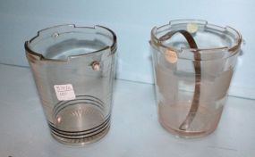  Two Glass Ice Buckets One cracked, broken handle