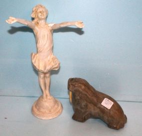  Plaster Figurine & Marble Seal Figurine has damage 11" h. ; Seal 6" w.