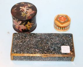  Brass/Marble Pen Box, Victorian Paper Mache' Box & Box Pen Box 7 1/2" x 3"; Paper Mache' 3 1/2" dia.; Box 2"