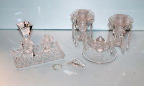  Glass Two Arm Candlestick & Glass Tray with Two Perfume Bottles Candlestick 10" w., 6 1/2" h.