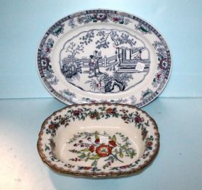  Large Stoneware Bowl & Platter Bowl 13" w.; Platter 16 1/2"