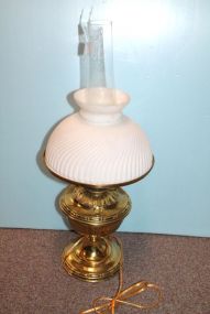  Brass Lamp with Swirl Porcelain Shade 27" h.