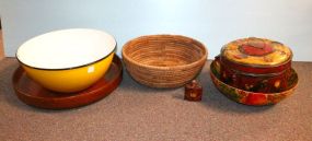  Large Enamel Bowl & Tin Bowls