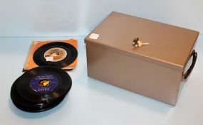  Metal Lockbox & Stack of Records