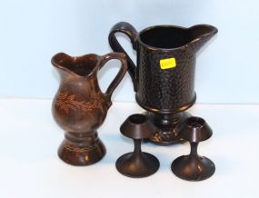  Two Pitchers, Pair Metal Lenox Candlesticks 3" h.