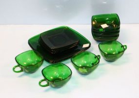  Fourteen Pieces Green Depression Glass