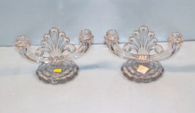  Pair Press Glass Candlesticks 8" w., 4 1/2" h.