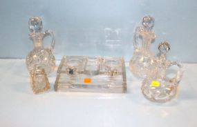  Three Glass Cruets, Condiment, Glass Inkstand