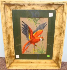  Watercolor of Parrot Signed Alton L. Garrett 17" w., 21" h.
