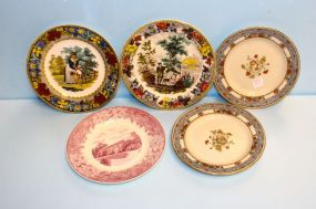  two "The Barelay" Salad Plates, Wedgewood Anna Irvin Hall Plate, Two Old Stoneware Plates