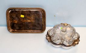 Small Silverplate Tray 9", and Two Silver Overlay Dishes