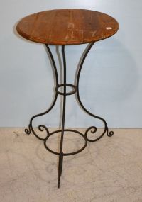  Round Wood Top Table with Iron Base 20" dia., 32" h.