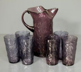  Groups of Six Water Glasses with Pitcher Description: Groups of Six Water Glasses with Pitcher, glasses 6" h., pitcher 10" h.