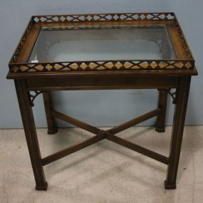Mahogany Glass Top Chinese Chippendale Table