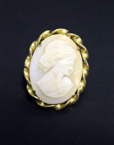 Shell carved cameo pin