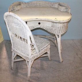 Vintage Wicker Desk & Chair