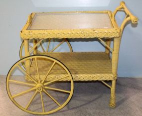 Yellow Wicker Tea Cart with Lift Off Tray