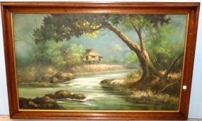Large Oil on Canvas of Cabin