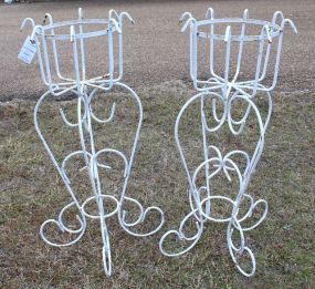 Pair of White Wrought Iron Planters