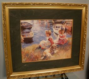 American School Watercolor Print "Girls By the Lak