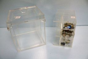 Large Lucite Box & Lucite Jewelry Box with Costume Jewelry